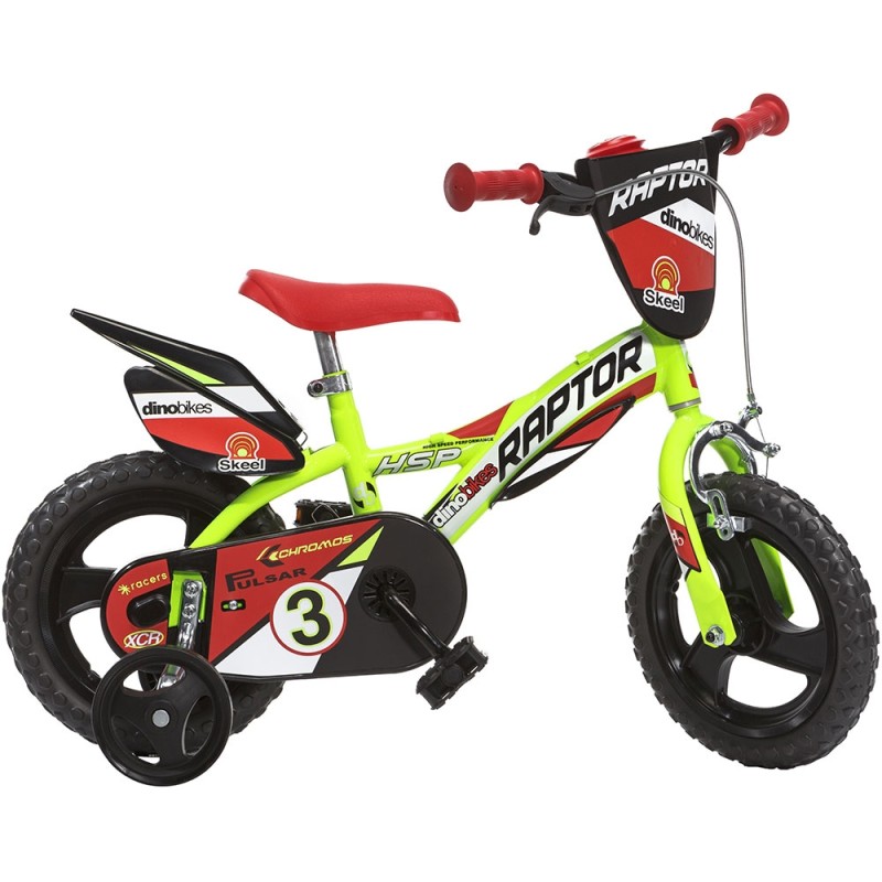 Bicicleta copii Dino Bikes 12' Raptor galben – Perfecta pentru plimbari in aer liber!