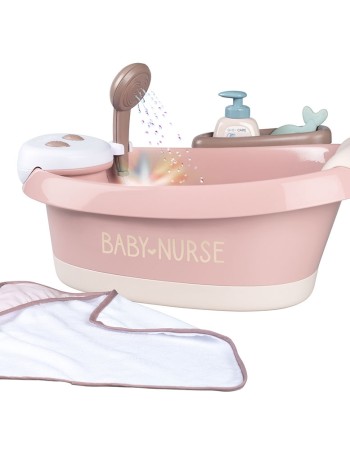 Cadita pentru papusa Smoby Baby Nurse Baleno Bath roz cu accesorii