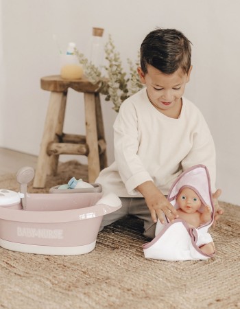 Cadita pentru papusa Smoby Baby Nurse Baleno Bath roz cu accesorii