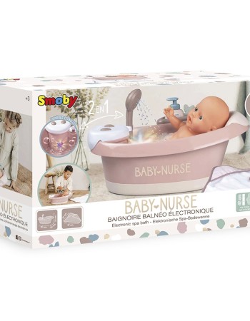 Cadita pentru papusa Smoby Baby Nurse Baleno Bath roz cu accesorii