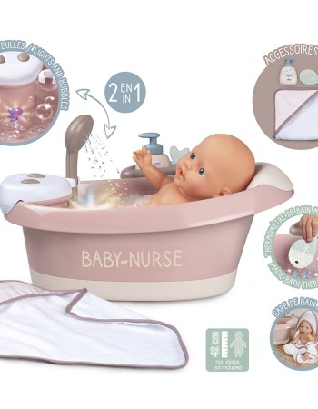 Cadita pentru papusa Smoby Baby Nurse Baleno Bath roz cu accesorii
