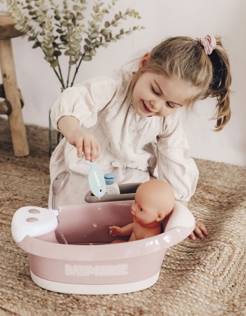 Cadita pentru papusa Smoby Baby Nurse Baleno Bath roz cu accesorii