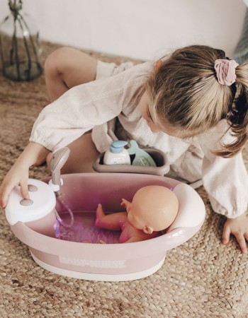 Cadita pentru papusa Smoby Baby Nurse Baleno Bath roz cu accesorii