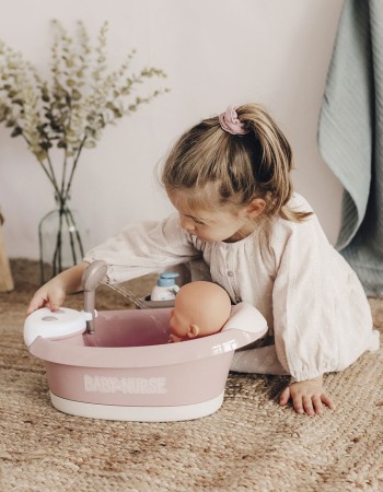 Cadita pentru papusa Smoby Baby Nurse Baleno Bath roz cu accesorii