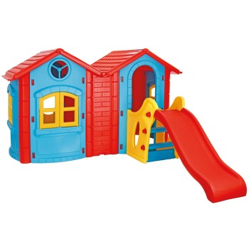 Casuta cu tobogan pentru copii Pilsan Double Happy House blue (albastru)