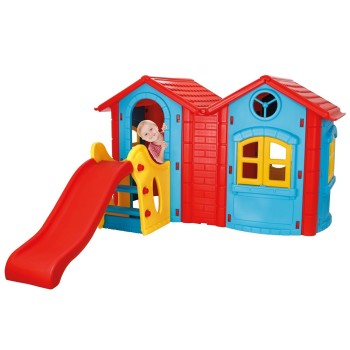 Casuta cu tobogan pentru copii Pilsan Double Happy House blue (albastru)