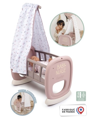 Leagan pentru papusa Smoby Baby Nurse Cradle maro cu baldachin