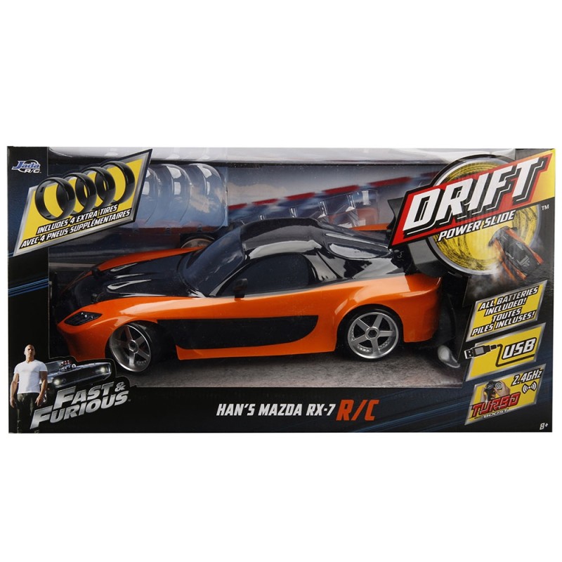 Masina cu Telecomanda Jada Toys Fast & Furious Mazda RX-7 Drift cu anvelope
