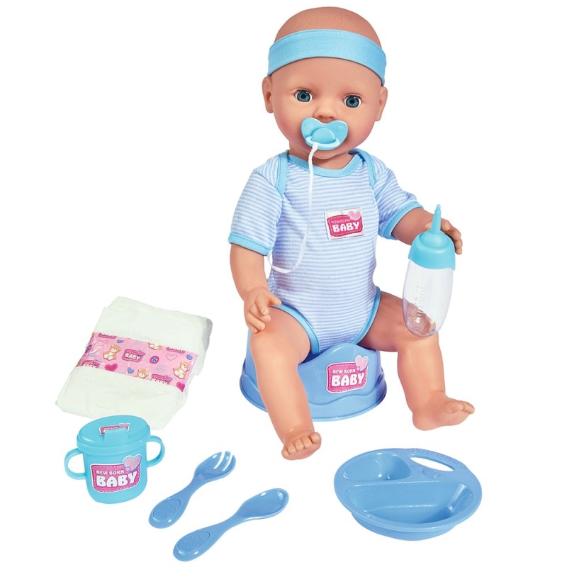 Papusa Simba New Born Baby, Baby Doll 43 cm cu Accesorii (Albastru)