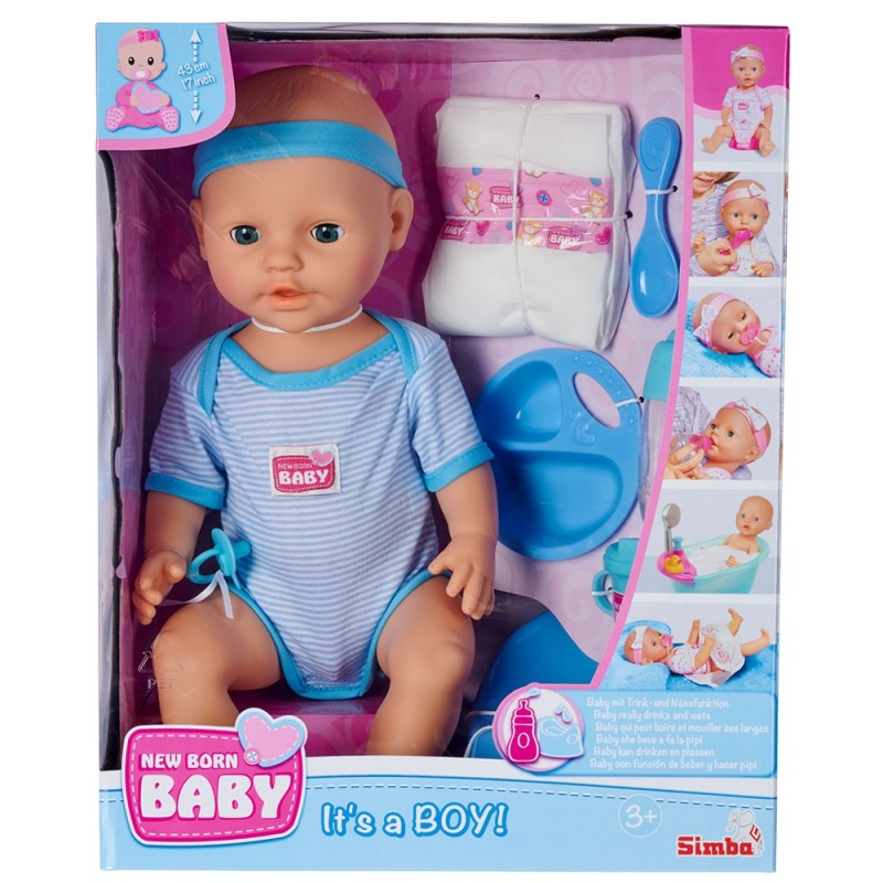 Papusa Simba New Born Baby, Baby Doll 43 cm cu Accesorii (Albastru)