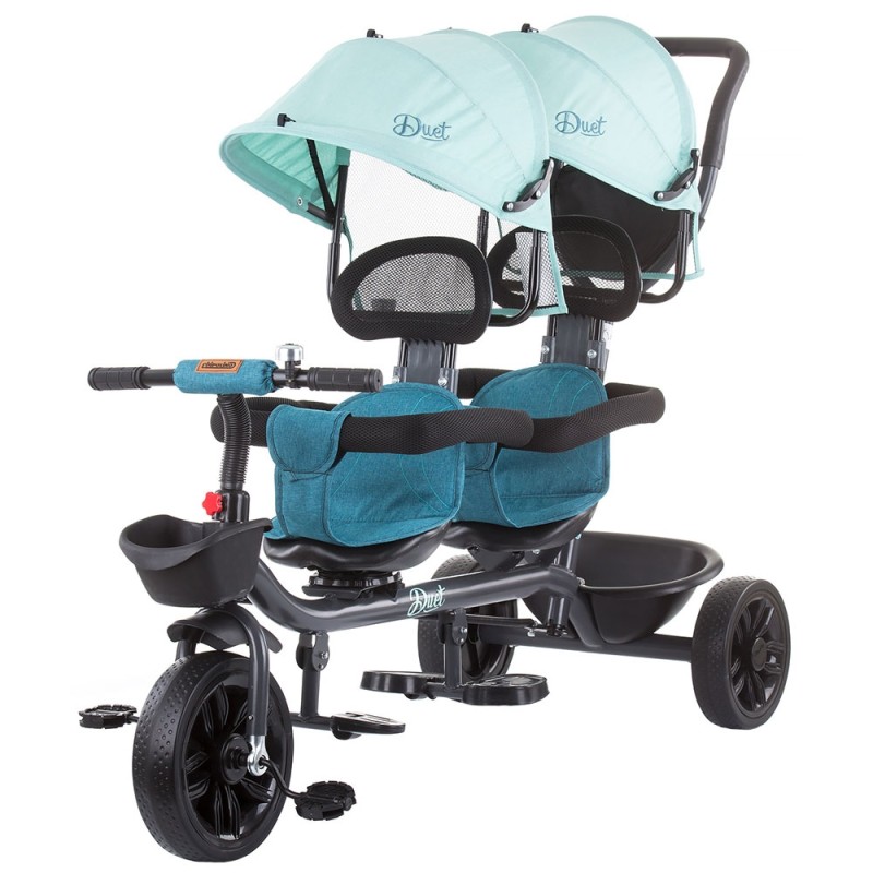 Tricicleta gemeni Chipolino Duet Mint – Design fresh si unisex pentru doi copii de la 18 luni