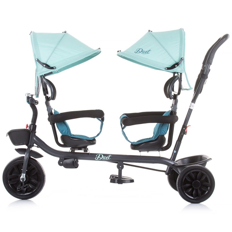 Tricicleta gemeni Chipolino Duet Mint – Design fresh si unisex pentru doi copii de la 18 luni