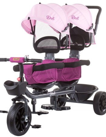 Tricicleta gemeni Chipolino Duet Peony Pink (roz) – Pentru doi copii de la 18 luni