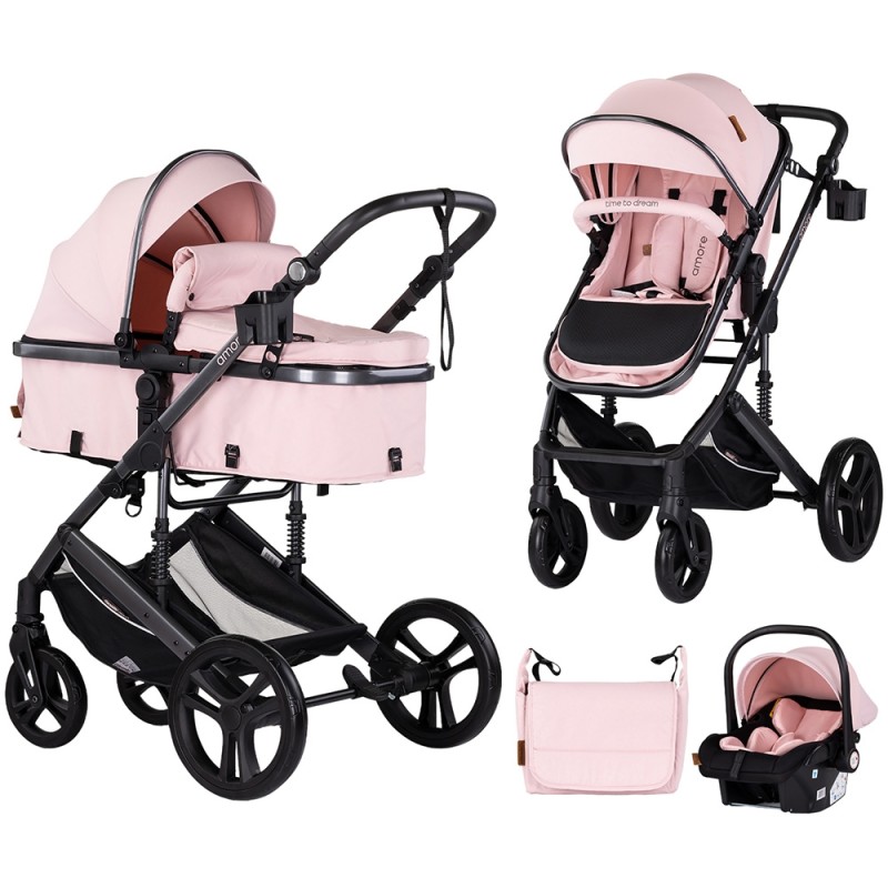 Carucior Chipolino Amore 3 in 1 pink marshmallow – Sistem complet de calatorie de la nastere pana la 22 kg!