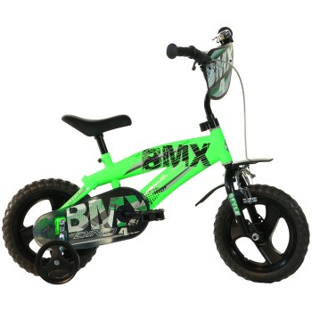 Bicicleta copii Dino Bikes 12' BMX negru si verde – Perfecta pentru plimbari in aer liber!
