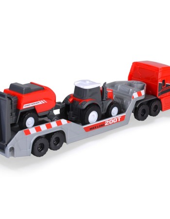 Camion Dickie Toys Massey Ferguson Micro Farm Truck 32 cm cu tractor si presa de balotat