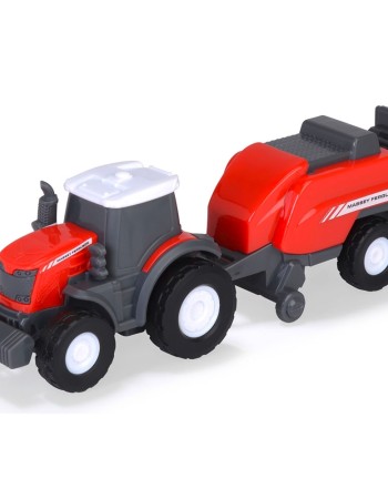 Camion Dickie Toys Massey Ferguson Micro Farm Truck 32 cm cu tractor si presa de balotat