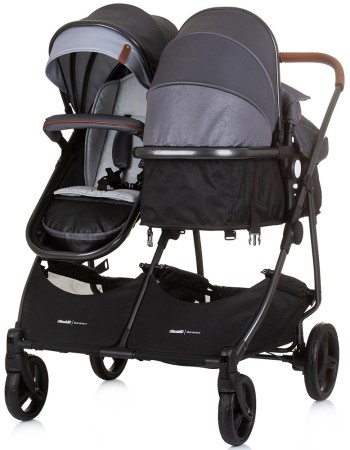 Carucior gemeni Chipolino Duo Smart 3 in 1 silver grey