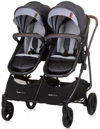 Carucior gemeni Chipolino Duo Smart 3 in 1 silver grey