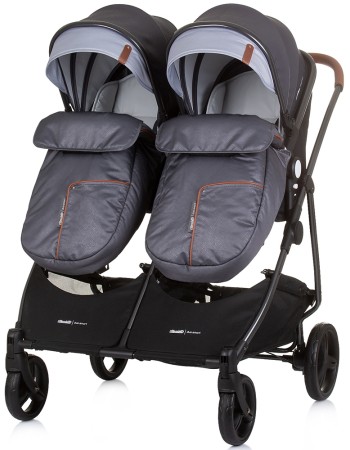 Carucior gemeni Chipolino Duo Smart 3 in 1 silver grey