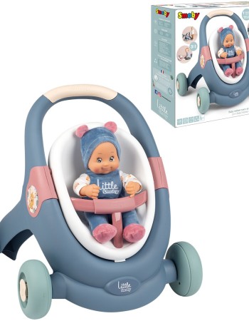 Carucior pentru papusi Smoby Baby Walker 3 in 1 cu papusa