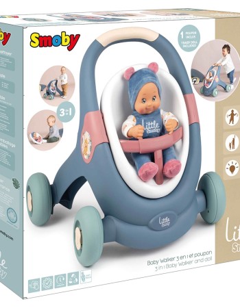 Carucior pentru papusi Smoby Baby Walker 3 in 1 cu papusa