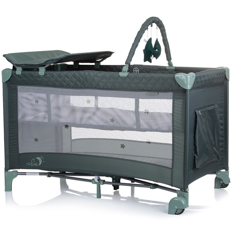 Patut pliabil cu saltea de infasat Chipolino Luna pastel green