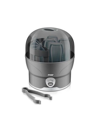 Sterilizator biberoane cu abur fierbinte in 10 minute, oprire automata, capacitate 6 biberoane, gri, VapoMat S, Reer 36021