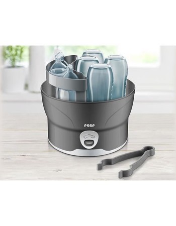 Sterilizator biberoane cu abur fierbinte in 10 minute, oprire automata, capacitate 6 biberoane, gri, VapoMat S, Reer 36021