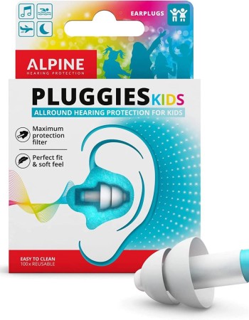 Dopuri de urechi antifonice reutilizabile pentru copii 3-12 ani, transparente, protectie zgomote SNR 25, previn patrunderea apei in ureche, ALPINE Pluggies Kids ALP23541