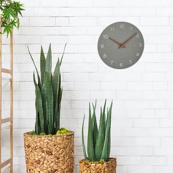 Ceas silentios de precizie din lemn, analog, de perete, design minimalist, gri