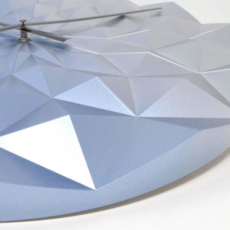 Ceas geometric de precizie, analog, de perete, creat de designer, model DIAMOND, albastru metalic