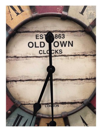 Ceas de perete XXL cu aplicatii din metal, analog, design VINTAGE - Old Town Clock, cifre romane, colorat