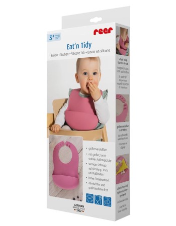 Bavetica din silicon moale cu buzunar colector pentru bebelusi, reglabila, roz, Reer Eat`n Tidy 25044
