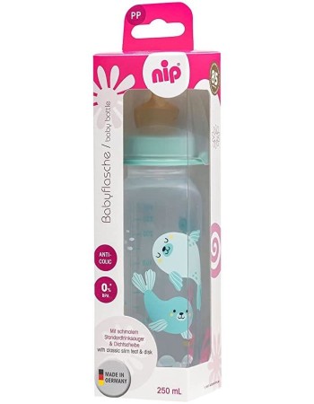 Biberon Family PP cu tetina anti-colici din latex natural, 250 ml, de la 6 luni, debit mediu (M), nip 35007