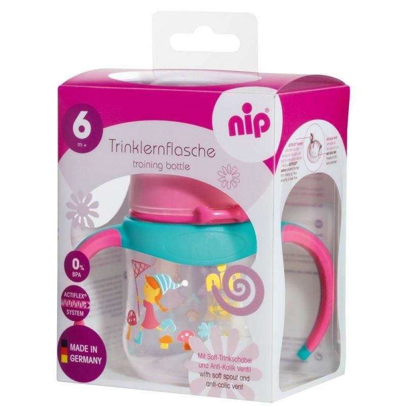 Cana de baut cu manere Training Bottle Girl pentru copii, adaptor de baut antipicurare din silicon, 150 ml, de la 6 luni, nip 35058