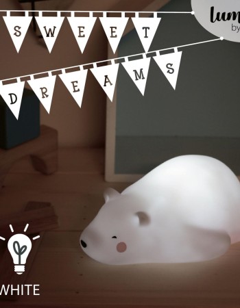 Lampa de veghe si veioza cu LED, lumina reglabila si oprire cronometrata, forma urs polar, alba, Lumilu Lazy Friends Bear, Reer
