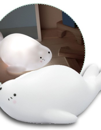 Lampa de veghe si veioza cu LED, lumina reglabila si functie oprire cronometrata, forma foca, alba, Lumilu Lazy Friends Seal, Reer