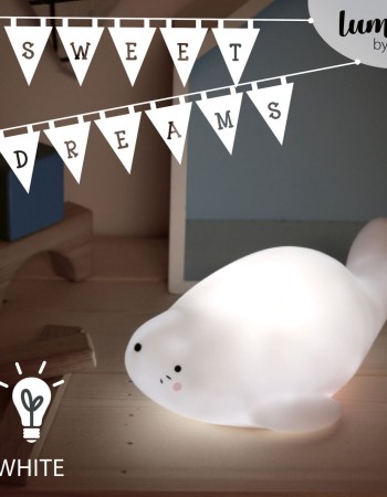 Lampa de veghe si veioza cu LED, lumina reglabila si functie oprire cronometrata, forma foca, alba, Lumilu Lazy Friends Seal, Reer