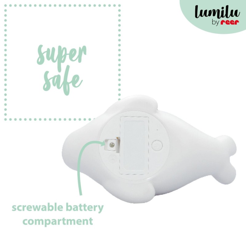 Lampa de veghe si veioza cu LED, lumina reglabila si functie oprire cronometrata, forma foca, alba, Lumilu Lazy Friends Seal, Reer