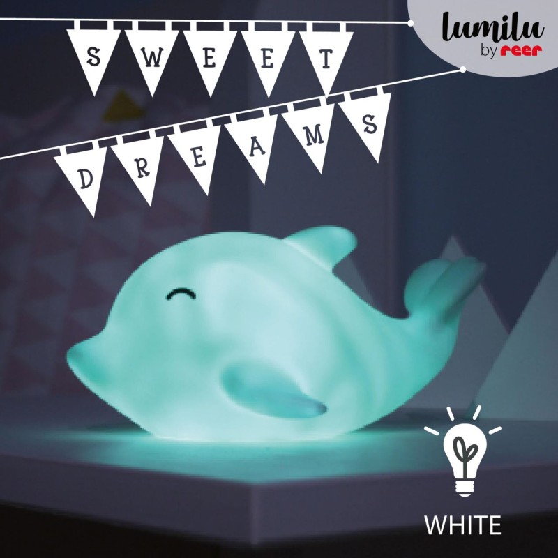 Lampa de veghe cu LED, cu oprire cronometrata, forma delfin, albastra, Lumilu Sea Life Dolphin, Reer