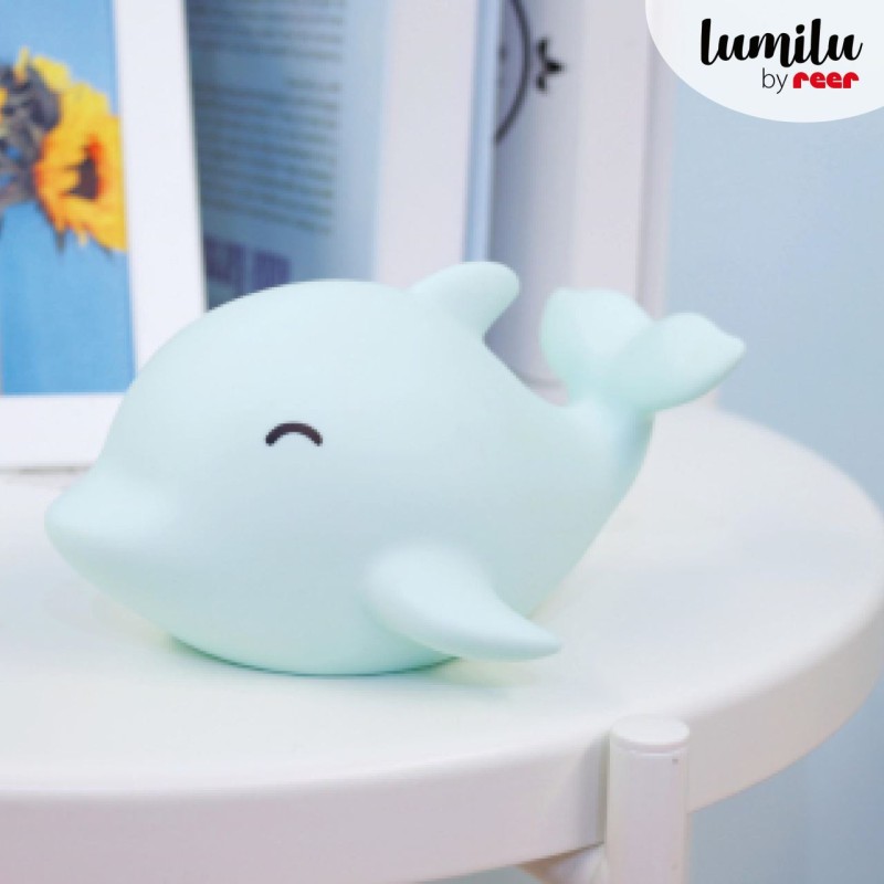 Lampa de veghe cu LED, cu oprire cronometrata, forma delfin, albastra, Lumilu Sea Life Dolphin, Reer