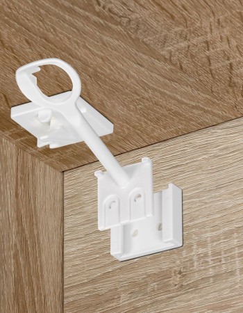 Sigurante sertare & dulapuri REER 71060 – Set 3 bucati albe, montaj cu suruburi + sistem brevetat