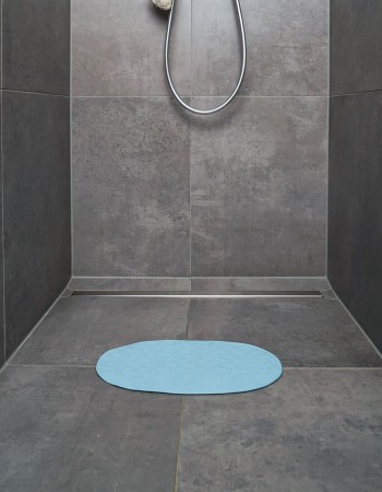 Covoras de baie antialunecare cu ventuze, din cauciuc natural, antibacterian, oval, 42 x 25 cm, albastru, MyHappyBath Mat, Reer 76023