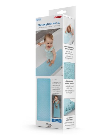 Covoras de baie antialunecare cu ventuze, din cauciuc natural, antibacterian, dreptunghiular, 97 x 36 cm, albastru, MyHappyBath Mat XL, Reer 76033