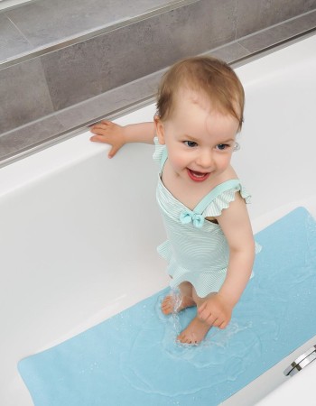 Covoras de baie antialunecare cu ventuze, din cauciuc natural, antibacterian, dreptunghiular, 97 x 36 cm, albastru, MyHappyBath Mat XL, Reer 76033