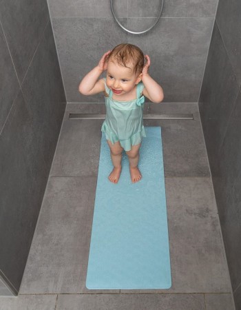 Covoras de baie antialunecare cu ventuze, din cauciuc natural, antibacterian, dreptunghiular, 97 x 36 cm, albastru, MyHappyBath Mat XL, Reer 76033