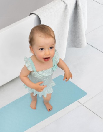 Covoras de baie antialunecare cu ventuze, din cauciuc natural, antibacterian, dreptunghiular, 97 x 36 cm, albastru, MyHappyBath Mat XL, Reer 76033