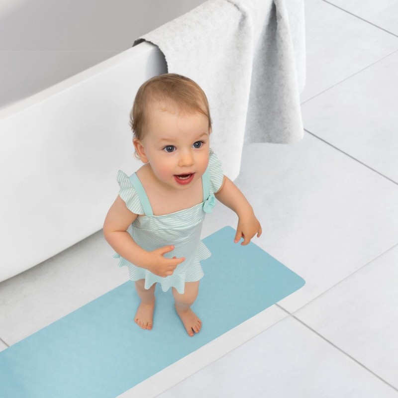 Covoras de baie antialunecare cu ventuze, din cauciuc natural, antibacterian, dreptunghiular, 97 x 36 cm, albastru, MyHappyBath Mat XL, Reer 76033