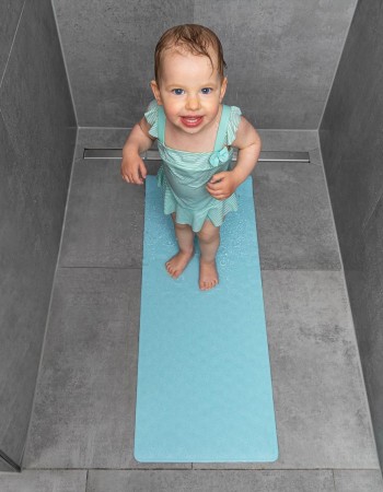 Covoras de baie antialunecare cu ventuze, din cauciuc natural, antibacterian, dreptunghiular, 97 x 36 cm, albastru, MyHappyBath Mat XL, Reer 76033
